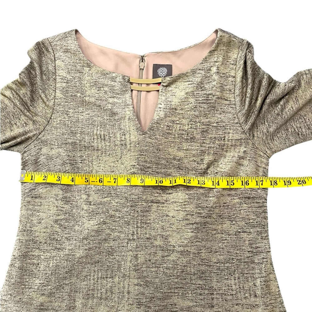 Vince Camuto Metallic Long Sleeves Shift Dress Midi Stretchy Lined Size 10 - Picture 9 of 12